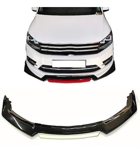 Vw Caddy Beyaz Renkli Şeritli Dilli Ön Lip 4 Prç Parlak Siyah ABS 2010-2015