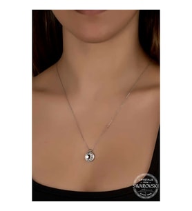 Swarovski Crystal Taşlı Çerçeveli Gümüş Kadın Kolye