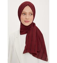 Armine Kesik Çizgi Detaylı Floş Şal Bordo Siyah (Bordo-Siyah)