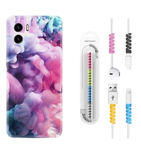 Vivo Y15S Y32 Y33S Y51 Y53S Kılıf Kablo Koruma Spiral Silikon Pink Cloud 1305