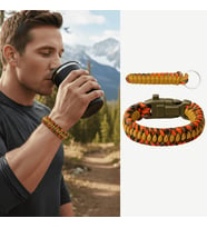 Pusulalı Çakmaklı Paracord Bileklik Anahtarlık - Turuncu Kamuflaj Desen - Kamp ve Doğa Sporları İçin
