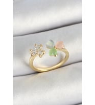 pilelistore Pirinç Kalp Figürlü Zirkon Taşlı Gold Renk Ayarlanabilir Kadın Yüzük - TJ-BYK3762