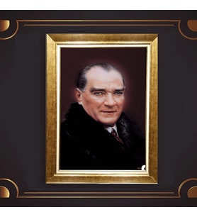 Özel Seri Paspartulu Çerçeveli Atatürk Tablo l470 (Gold)