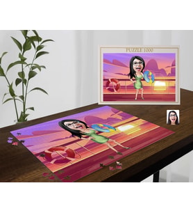 BK Gift Kişiye Özel Tatilci Kadın Tasarımlı 1000 Parça Profesyonel Puzzle-6, 1000 Puzzle, Arkadaşa Hediye