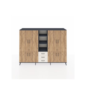 Hyperion Dolap 11 Raflı 3 Çekmeceli 8 Kapaklı 220x44x163 Antrasit-Çam/Aytaşı