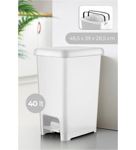 40 Lt Slim Pedallı Beyaz Plastik Çöp Kovası, Pratik ve Şık Tasarım
