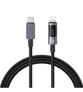 ScHitec PD30W Type-C to Lightning Dijital Göstergeli Örgülü Hızlı Şarj Data Kablosu Siyah