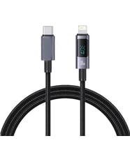 ScHitec PD30W Type-C to Lightning Dijital Göstergeli Örgülü Hızlı Şarj Data Kablosu Siyah