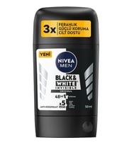 Nivea Men Erkek Stick Deodorant Black & White Invisible Original 48 Saat Anti-Perspirant Koruma 50 m