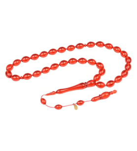 Arpa Kesim 11x8 mm İmzalı Ateş Kehribar Sistem Püsküllü Tesbih