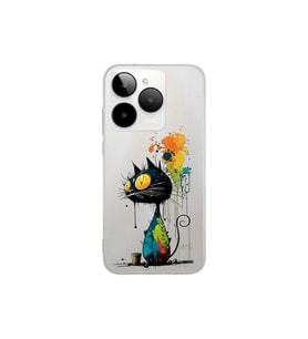 General Mobile Era 30 ile Uyumlu Splash Kedi Tasarımlı Şeffaf Silikon Kılıf