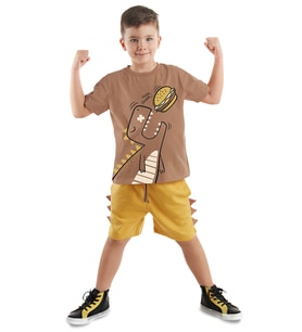 Oyuncu Dino Erkek Çocuk T-shirt Şort Takım (Kahverengi)