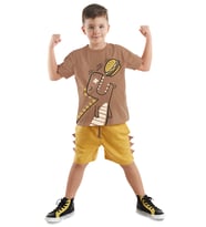 Oyuncu Dino Erkek Çocuk T-shirt Şort Takım (Kahverengi)