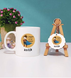 Öğretmenler Günü Hediyesi Kupa Bardak ve Anahtarlık (Beyaz)