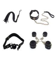 Siyah Fantezi Boyun Tasması El Ayak Kelepçe Kırbaç Ağız Topu + Erotik Masaj Yağı(Black Fantasy Neck Collars Hand Foot Handcuffs Whip Mouth Ball + Erotic Massage Oil)