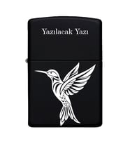 Kuş Desenli Kişiye Özel İsimli Benzinli Siyah Metal Çakmak ZP180