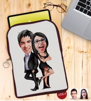 BK Gift Kişiye Özel Sevgililer Karikatürlü Taşınabilir Koruyucu Tablet Kılıfı & Organizer Çanta - Bordo-6