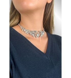 Kadın Riflesso Model Kristal Zirkon Taşlı Gümüş Kaplama Pırlanta Abiye Elbise Kombin Gerdanlık Kolye