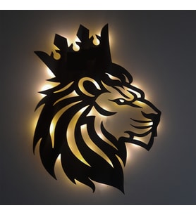 Lucenda Led Işıklı Yan Portre Aslan Figürlü Tablo Duvar Dekorlu Gece Lambası (Sarı)