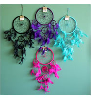 4'Lü Çok Renkli Üç Gözlü Siyah Rüya Kapanı / Dreamcatcher Seti