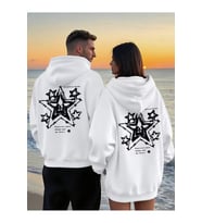 Yıldız Desenli Baskılı Hoodie – Trend Sevgili Kombini Oversize 3 İplik Sweatshirt 2'li Set (Beyaz)