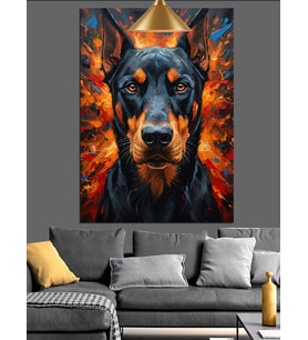 Disiplinli doberman köpek portresi Dekoratif Kanvas - Mdf Ahşap Tablo