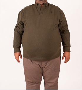Boldman Büyük Beden Erkek Battal Haki Pamuklu Polo Yaka Sweatshirt