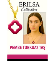 Sertifikalı Gold Yonca Model Pembe Turkuaz Taşı Kolye Duygusal Denge Sağlar (Çok Renkli)