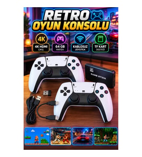 4K HDMI Retro Oyun Konsolu – 64 GB Hafıza, Kablosuz Joystick ve TF Kart Desteği