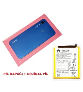 Tkgz Huawei Uyumlu P20 Lite Arka Pil batarya Kapağı + PİL (CAM KAMERA LENSİ) MAVİ