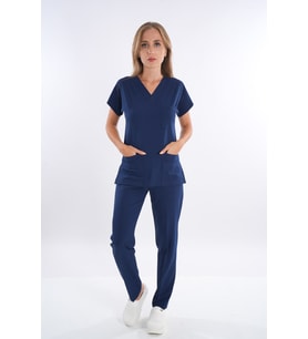 Lacivert Renk Hipoya Çamaşır Suyuna Dayanıklı Scrubs Takım İş Kıyafeti Unisex Model (Lacivert)