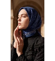 Levidor Kristal Eşarp Sarmaşık Desen Lacivert