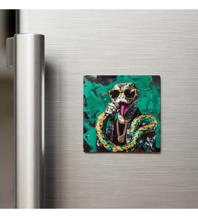 Python - Piton - Güneş Gözlüklü Style - Buzdolap Magneti - 9x9 Cm