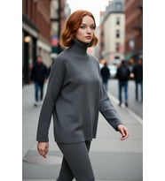 Kadın Oversize Balıkçı Yaka Düşük Kol Akrilik Triko Kazak Kış Sezonu İçin Uzun Basic Model