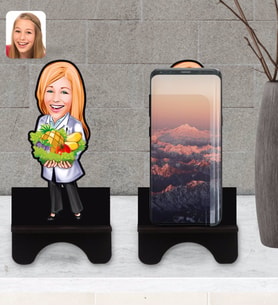 BK Gift Kişiye Özel Kadın Diyetisyen Karikatürlü Ahşap Biblo Telefon Standı-1