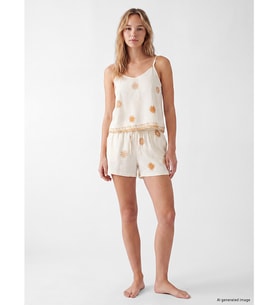LCW DREAM Ekru V Yaka İp Askılı Kadın Şortlu Pijama Takımı