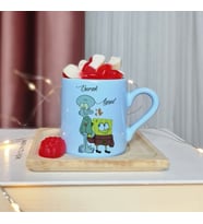 Sünger Bob & Squidward Tasarımlı Kişiye Özel Mavi Türk Kahvesi Fincan