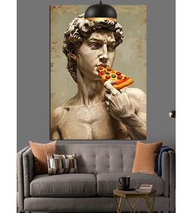 Heykel Michelangelo'Nun Davut'U Pizza Dekoratif Kanvas - Mdf Ahşap Tablo