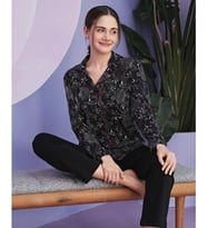 Miss Klein Kadın Büyük Beden Gömlek Yaka Pamuklu Likralı Kısa Kol Pijama Takımı 1140 - 1 Adet (Siyah)