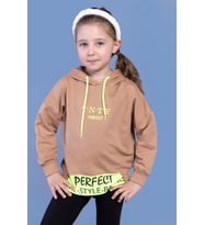 Toontoy Kız Çocuk  Kapüşonlu Garni Detaylı Baskılı Sweatshirt (Kahverengi)