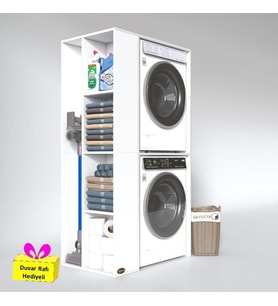 Kenzlife çamaşır-kurutma makinesi dolabı demyan sol byz 180*090*60 banyo arkalıksız + tekli duvar rafı hediyeli (Karışık)