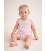 Civil Baby Çizgili Fiyonklu 1-3 Yaş Çıtçıtlı Badi - Pembe 2-3 Yaş