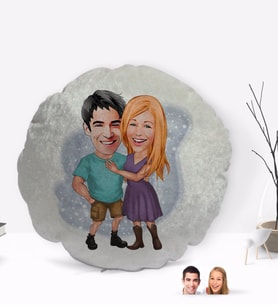 BK Gift Kişiye Özel Sevgililer Karikatürlü Yuvarlak Dekoratif Kırlent Yastık-80