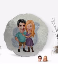 BK Gift Kişiye Özel Sevgililer Karikatürlü Yuvarlak Dekoratif Kırlent Yastık-80