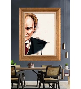 Altın Varaklı Çerçeveli Paspartulu Atatürk Tablo TR1621 (Gold)