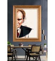 Altın Varaklı Çerçeveli Paspartulu Atatürk Tablo TR1621 (Gold)