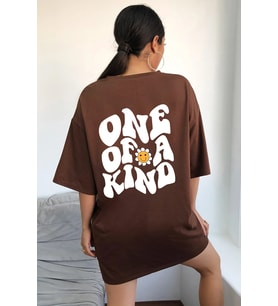 One Of A Kind Baskılı Tasarım Tshirt (Kahverengi)