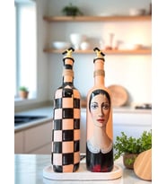 Kadın Tasarımlı 750 ml Zeytinyağı Sıvıyağ Şişesi Yağdanlık Yağlık Sirkelik Sosluk 2'li Set (Çok Renkli)