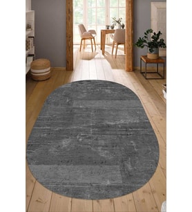 Dijital Baskılı Kaymaz Taban Yıkanabilir Oval Salon Halısı Mutfak Halısı Yolluk NDO-HT-225 (Siyah)