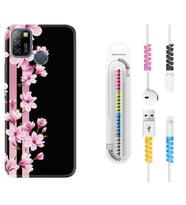 INFINIX Smart 4 5 6 Zero 8 S5 Pro Kılıf Kablo Koruma Spiral Silikon Pink Flowers 3 1393
